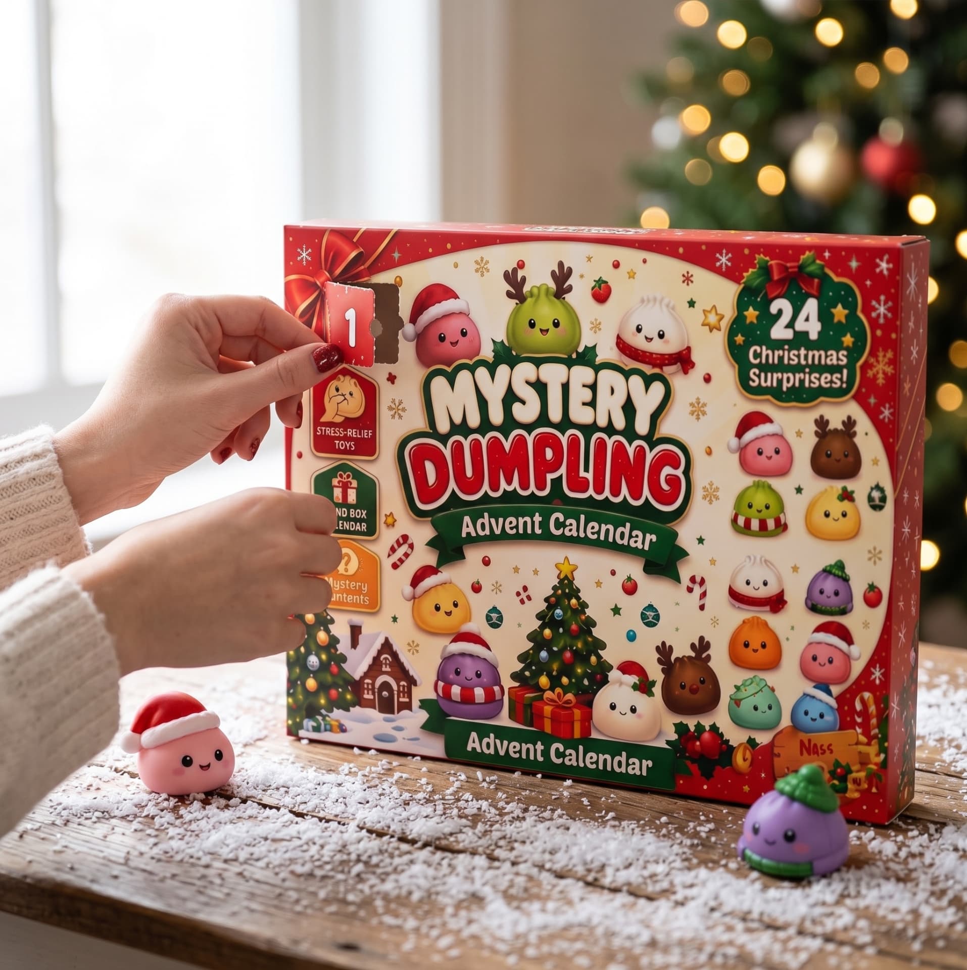 Opening the first door of the Mystery Dumpling advent calendar
